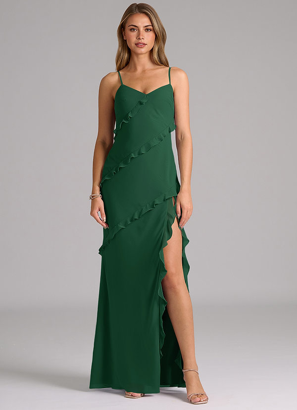 Azazie Nancie Bridesmaid Dresses Dark Green Mermaid Ruched Chiffon Dress image1