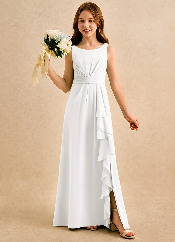 Azazie Chibi Girls Formal Sukienki dla dziewczynek sypiących kwiaty Linia A Pofałdowany Szyfon Długość podłogi Sukienka image1