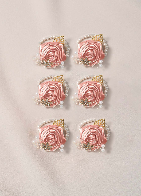 front 6PC Matching Color Bridesmaids Wrist Corsage with Pearl Bracelet
