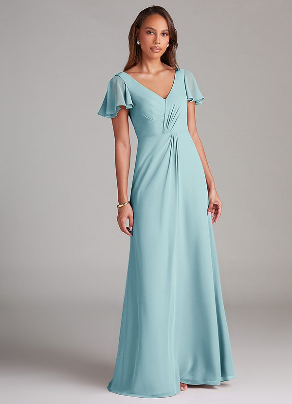 Azazie Soren Bridesmaid Dresses Sea Glass A-Line Ruched Chiffon Dress image1