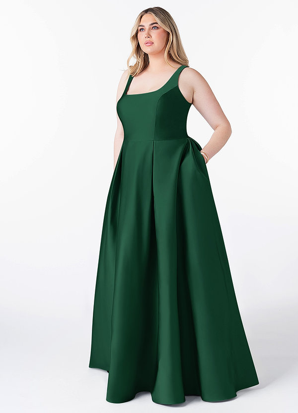 Azazie Neve Brautjungfernkleider Ballkleid mit Taschen Stretch-Satin Kleid Dunkelgrün image1