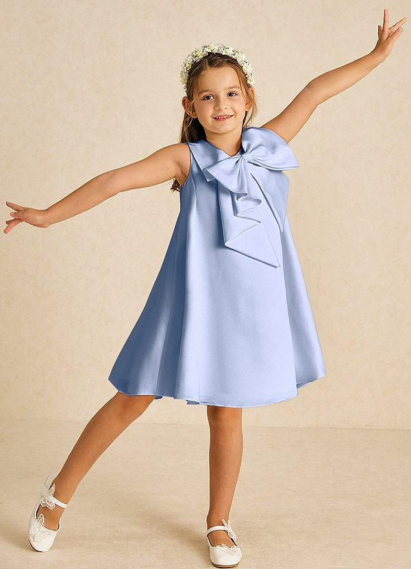 Azazie Zoey Flower Girl Dresses Ice A-Line Bow Matte Satin Dress image1