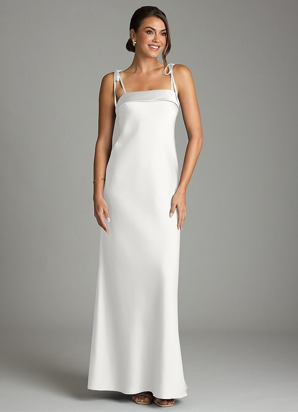 Azazie Ellia Bridesmaid Dresses White Sheath Bow Stretch Satin Dress image1