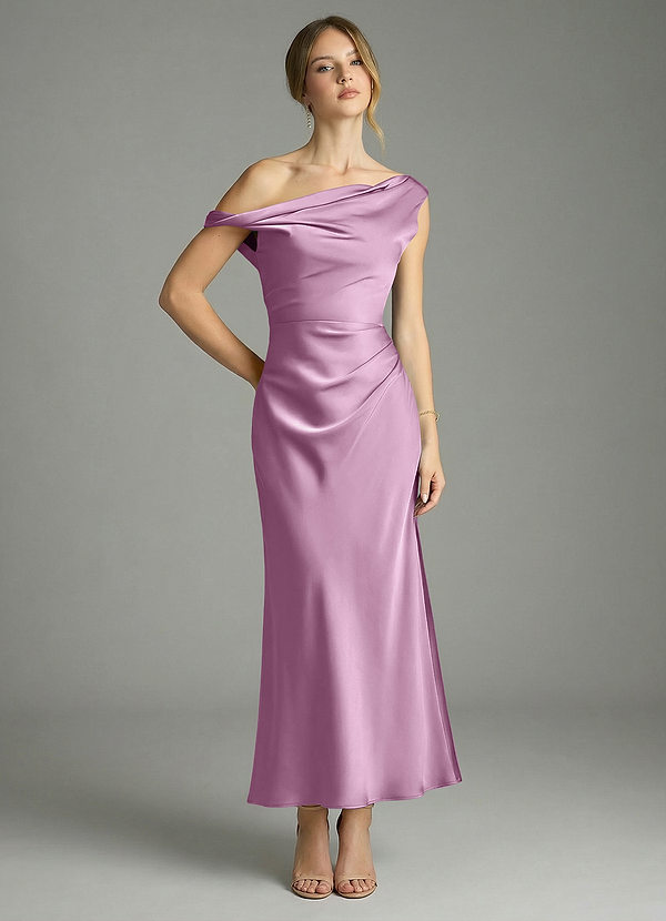 Azazie Emerson Morsiusneitojen mekot Mrenneito Olkapään ulkopuolella Joustava satiini Nilkan pituus Pukeutua image1