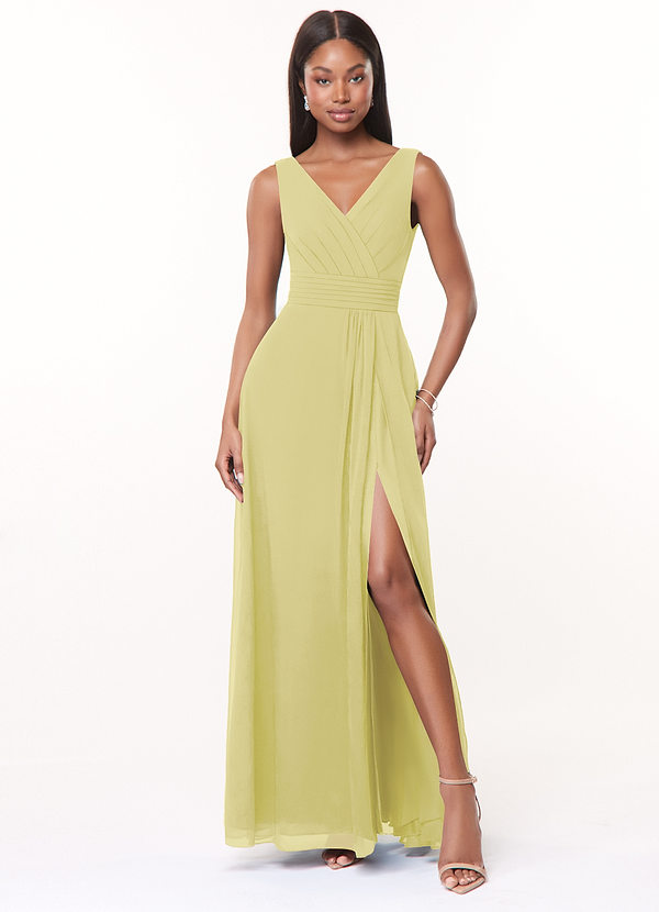 Azazie Karina Bridesmaid Dresses Lemon Sorbet A-Line Pleated Chiffon Dress image1