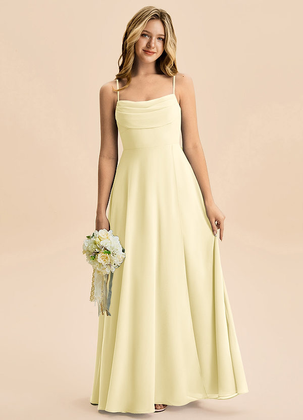 Azazie Bear Junior Vestido de Sorbete De Limón de Gasa de Corte en A con Plisado image1