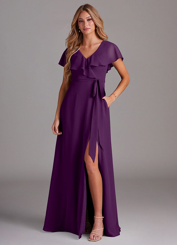 Azazie Lainey Bridesmaid Dresses Grape A-Line with Pockets Chiffon Dress image1
