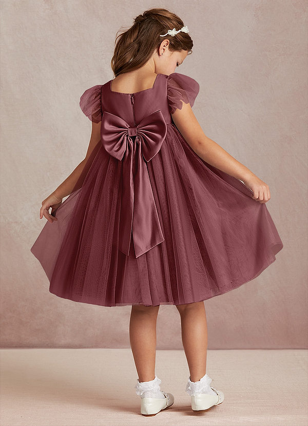 Azazie Kalio Robes de Fillette d'Honneur Robe Trapèze en Tulle avec manches Rose Du Désert image1