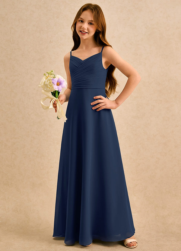 Azazie Hollie Girls Formal Flower Girl Dresses Dark Navy A-Line Sweetheart Neckline Chiffon Dress image1