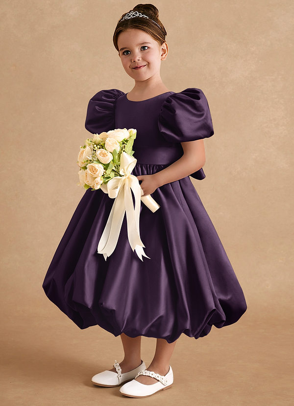 Azazie Jellybean Blumenkinder Kleider Ballkleid Gestreift Matte Satin Kleid Pflaume image1