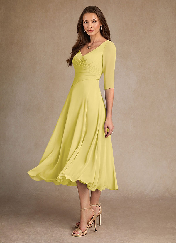 Azazie Durant Brautmutterkleider A-Linie Plissee Chiffon Kleid Kanarienvogel image1