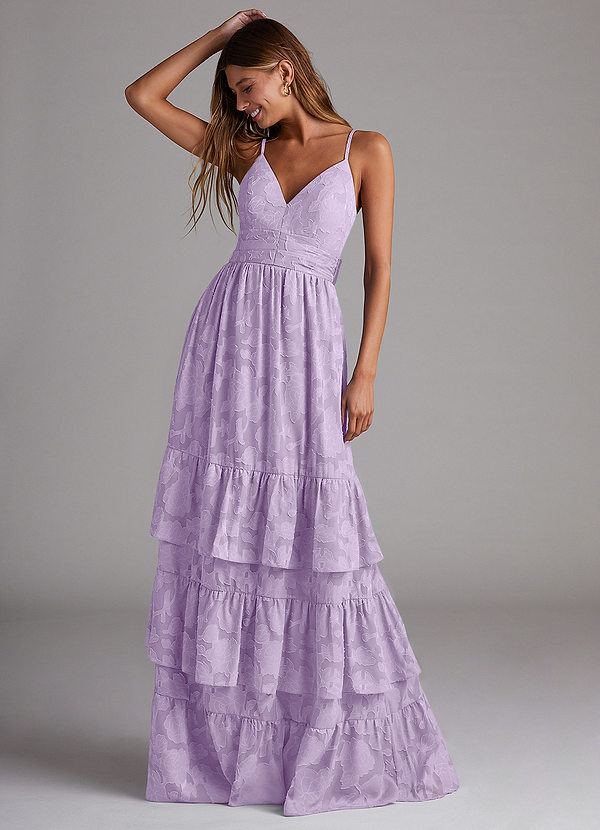 Azazie Nathalia Brautjungfernkleider A-Linie Schleifen Blumen-Burnout Kleid Flieder image1