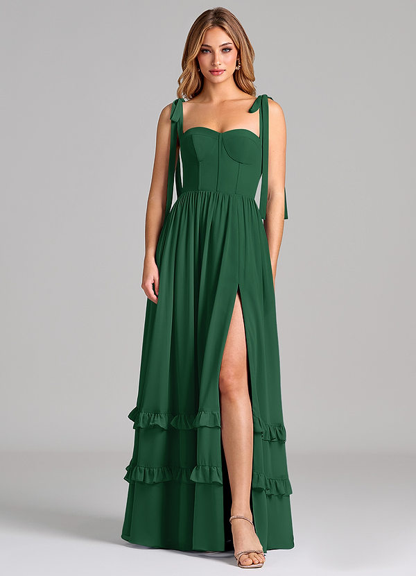 Azazie Anastacia Bridesmaid Dresses Dark Green A-Line Sweetheart Neckline Chiffon Dress image1
