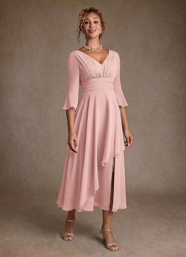Azazie Aerynne Mother of the Brides Dresses Powder Pink A-Line Pleated Chiffon Dress image1