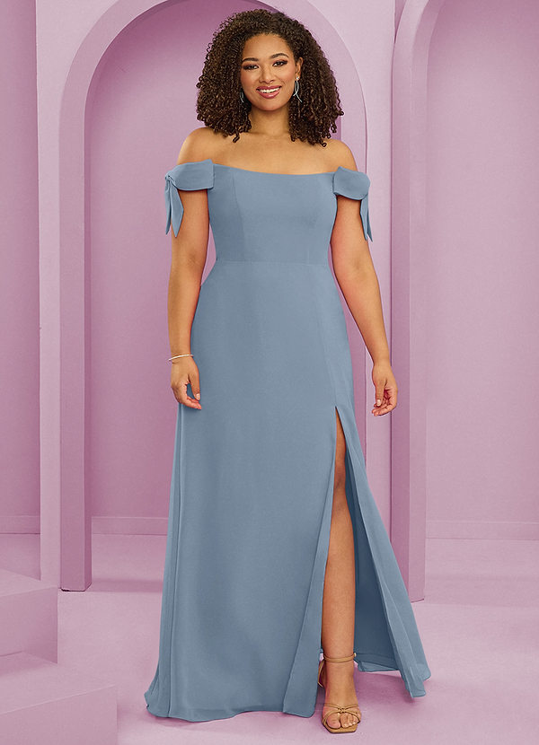 Barbie ♥ Azazie Bridesmaid Dresses Dusty Blue A-Line Off the Shoulder Chiffon Convertible Dress image1