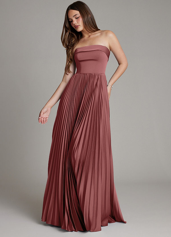 Azazie Mariana Bridesmaid Dresses Amethyst A-Line Pleated Stretch Satin Dress image1