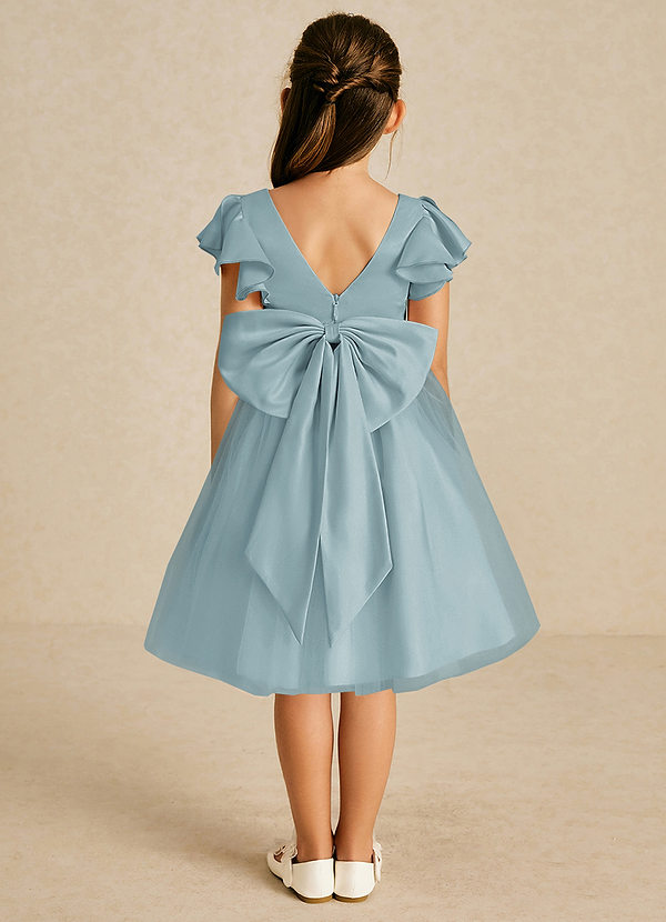 Azazie Kaeya Robes de Fillette d'Honneur Robe Trapèze en Tulle Arc Bleu Maussade image1