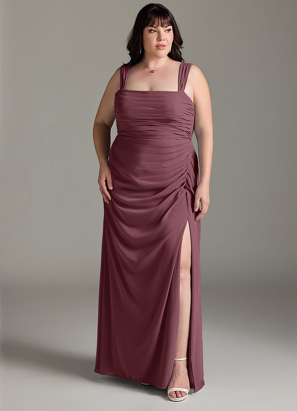 Azazie Jesaphine Bruidsmeisjes Jurken Jurk van Chiffon met Kolom Boog Sangria image1