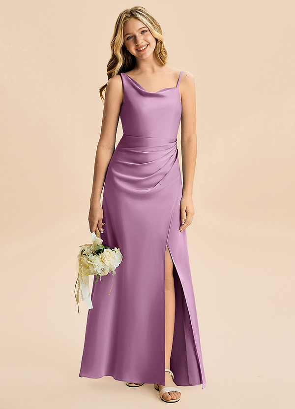 Azazie Abby Junior Robe Fourreau en Satin extensible Plissée Glycine image1