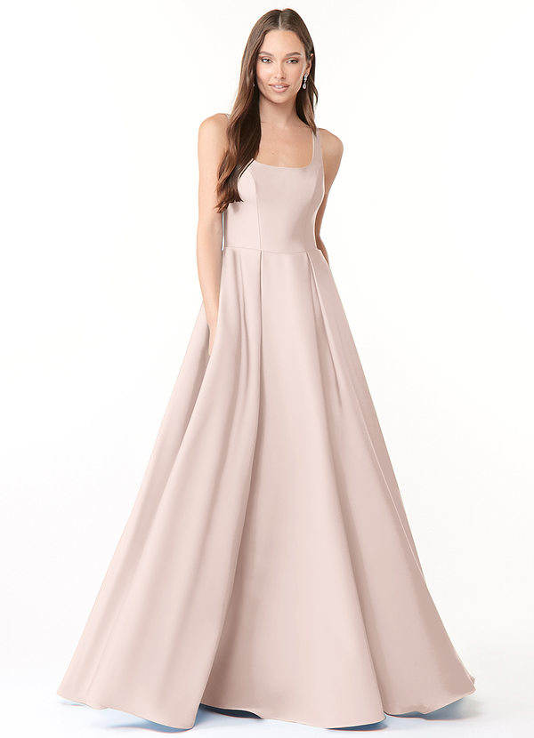 Azazie Neve Bridesmaid Dresses Blushing Pink Ball-Gown with Pockets Stretch Satin Dress image1