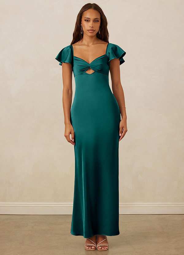 Christian Siriano Bridal for Azazie 1005 Robes Demoiselle d'honneur Robe Fourreau en Satin extensible Encolure en Forme de Cœur Paon image1