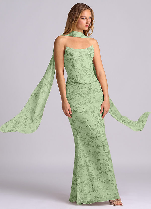 Azazie Sorrel Bridesmaid Dresses Green Fern Floral Mermaid Corset Chiffon Dress image1