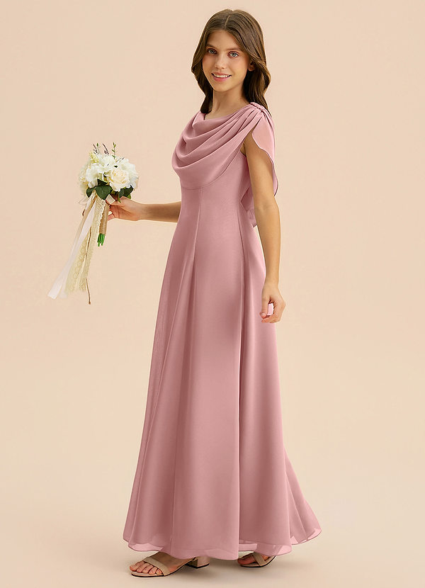 Azazie Lambie Junior Robe Trapèze en Mousseline de soie Plissé Rose Poussiéreuse image1
