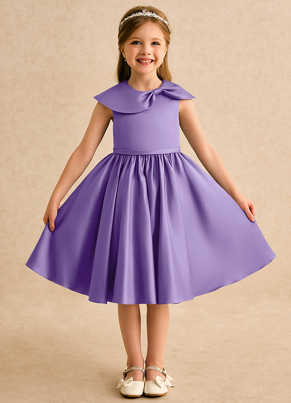 Azazie Acorn Flower Girl Dresses Tahiti A-Line Pleated Matte Satin Dress image1
