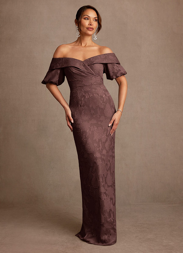 Azazie Golda 신부의 어머니 드레스 쉬스 오프 더 숄더 플로럴 번아웃 플로어 길이 드레스 image1