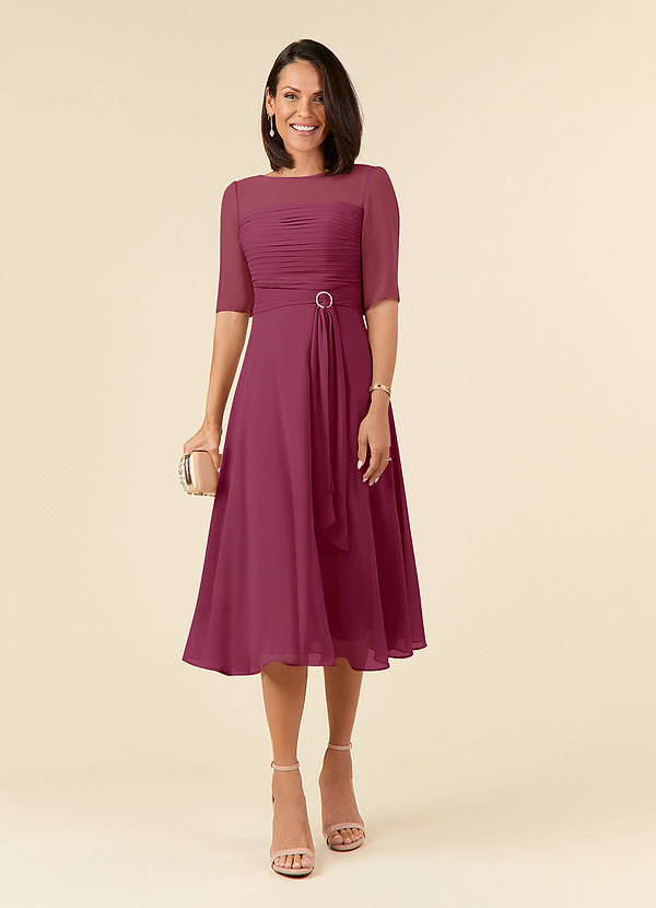 Azazie Naomi Mother of the Brides Dresses Mulberry A-Line Boatneck Pleated Chiffon Dress image1