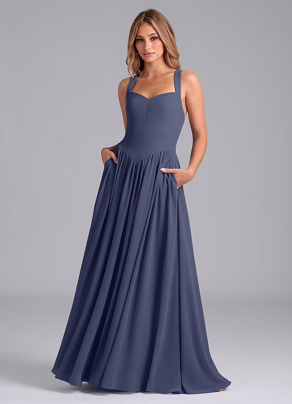 Azazie Francis Vestidos Dama de Honor Vestido de Tormenta de Gasa de Corte en A con Corsé image1