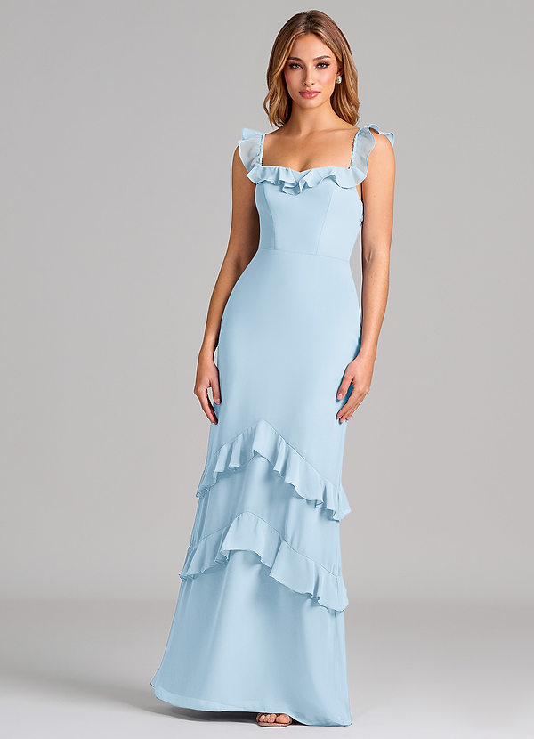 Azazie Marilynn 신부 들러리 드레스 인어 오프 더 숄더 쉬폰 바닥 길이 드레스 image1