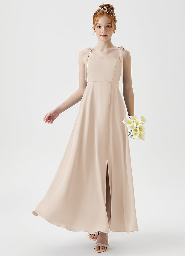 Azazie Rosey Junior White Alabaster A-Line Sweetheart Neckline Stretch Satin Dress image1