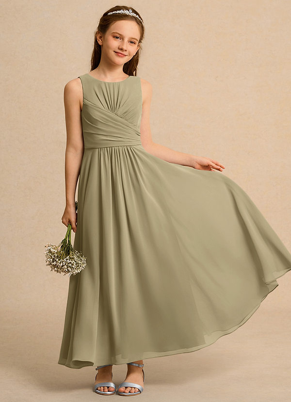 Azazie Ducky Girls Formal Flower Girl Dresses Moss Green A-Line Pleated Chiffon Dress image1
