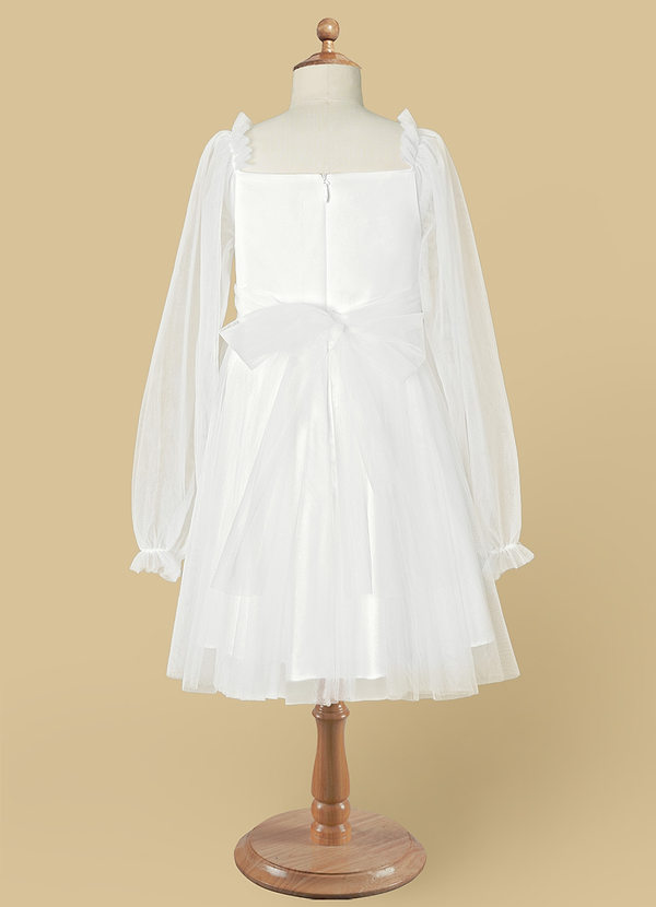 Azazie Aya Flower Girl Dresses A-Line Tulle Knee-Length Dress with Sleeves image2