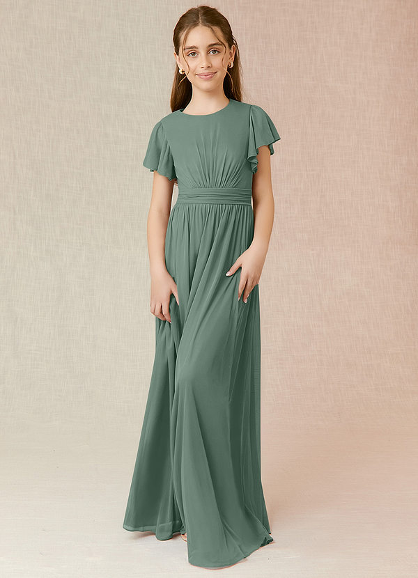 Azazie Mosley Junior A-Linie Gestreift Gittergewebe Kleid Eukalyptus image1