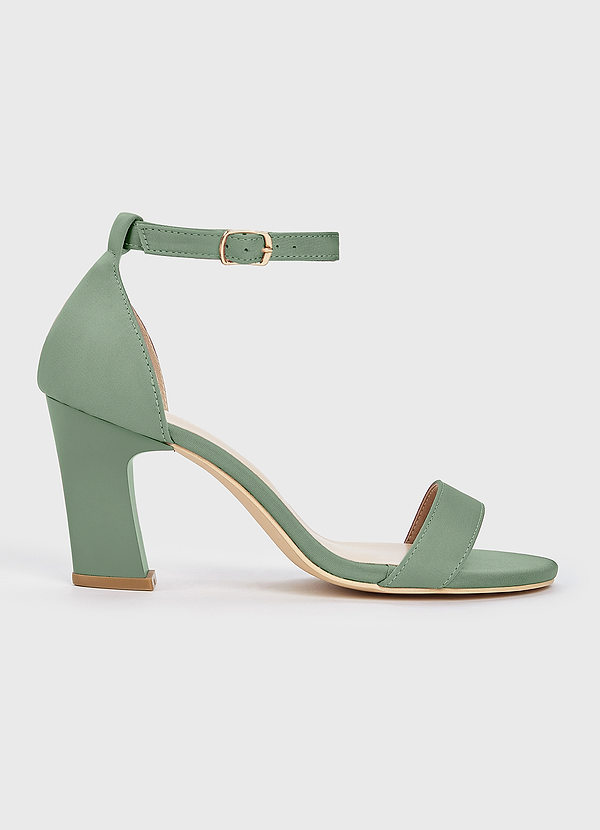 front Matching Color Stretch Satin One Strap Buckle Chunky Heel Sandals