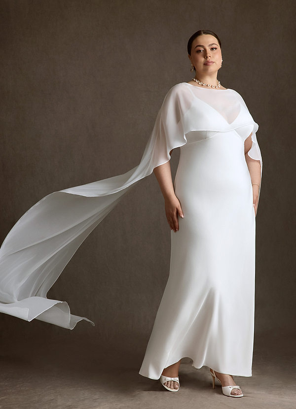 Azazie Caity Wedding Dresses Diamond White Fit and Flare Crepe Back Satin Dress image1