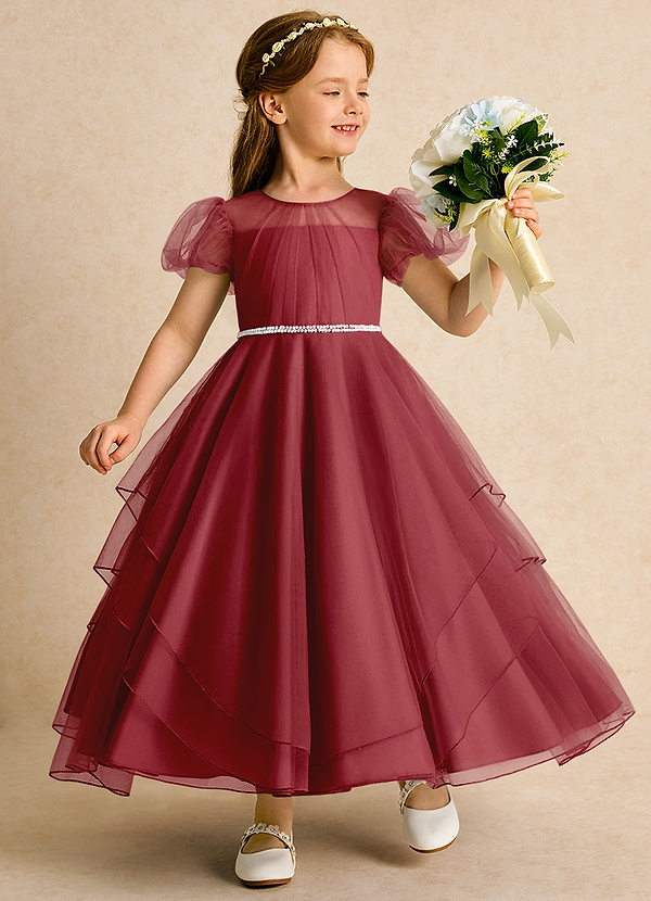 Azazie Duckie Abiti da Ragazza di Fiori Abito Principessa in Tulle Plissettato Melograno image1