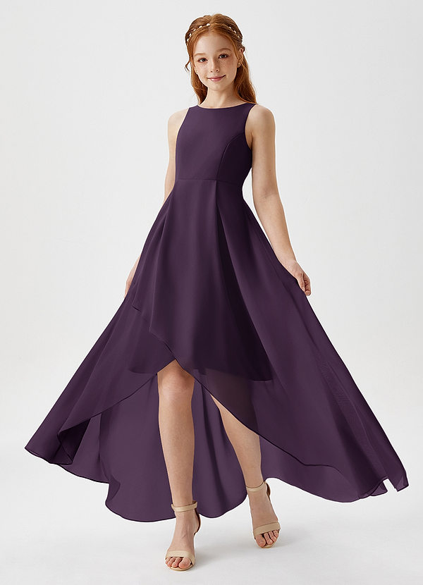Azazie Lizette Junior Plum A-Line Pleated Chiffon Dress image1