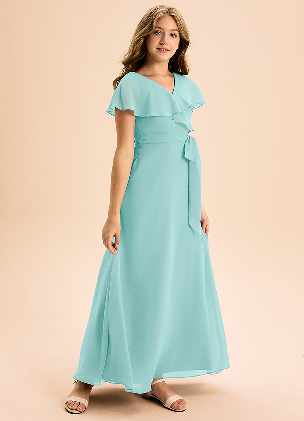 Azazie Lainey Junior Abito A-Line in Chiffon Con Tasche Acqua image1