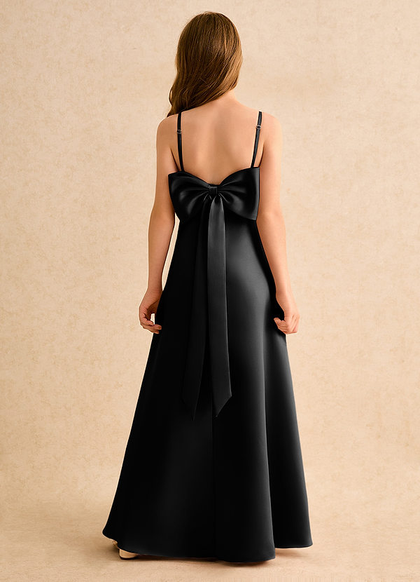 Azazie Joella Girls Formal Flower Girl Dresses Black A-Line Pleated Matte Satin Dress image1