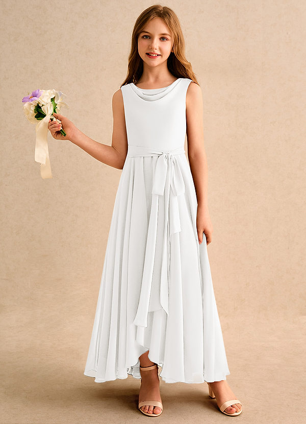 Azazie Wonderland Girls Formal Vestidos de Niña de Flores Vestido de Marfil de Gasa de Corte en A con Plisado image1