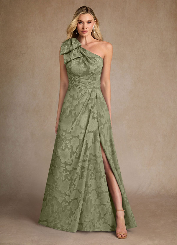 Azazie Easton Brautmutterkleider Ballkleid One-Shoulder Blumen-Burnout Kleid Pistazie image1