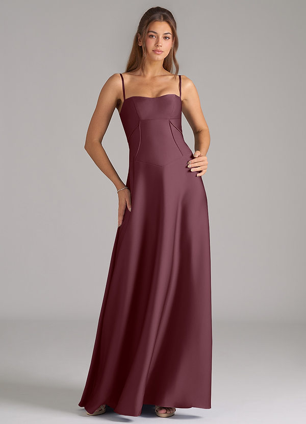 Azazie Valentine Suknie dla druhen Linia A Gorset Satyna elastyczna Do ziemi Sukienka image1