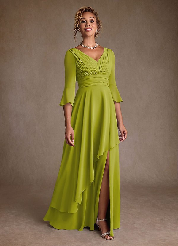 Azazie Eire Abiti da Mamma Sposa Abito A-Line in Chiffon Plissettato Citronella image1