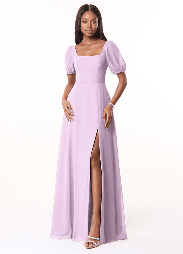 Azazie Alani Bridesmaid Dresses Frosted Lilac A-Line Square Neckline Chiffon Dress image1