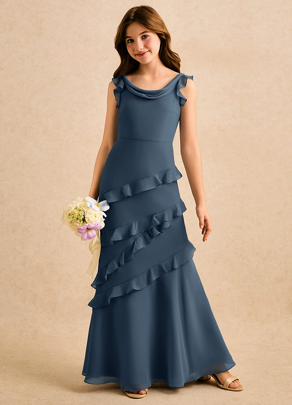 Azazie Aria Girls Formal Sukienki dla dziewczynek sypiących kwiaty Syrena Marszczony Szyfon Długość podłogi Sukienka image1