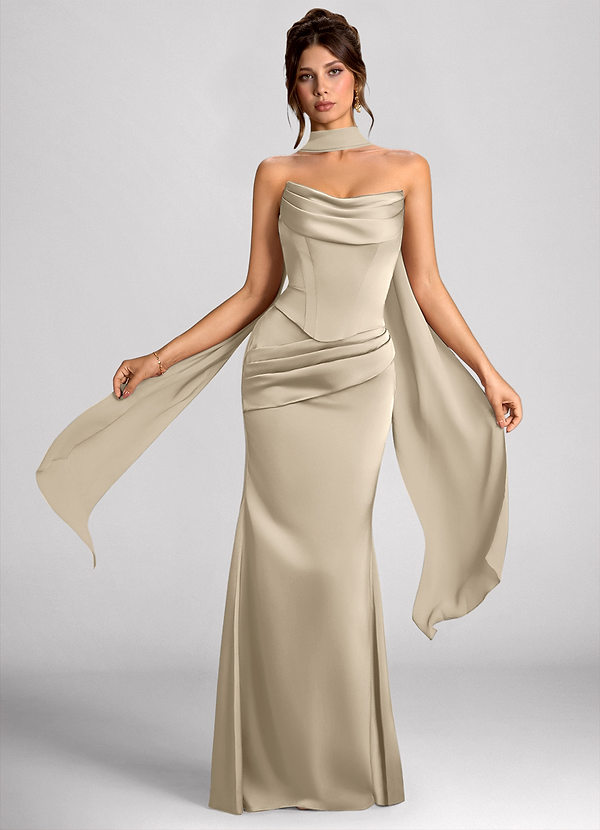 Calista Champagne Luminous Satin Maxi Dress image1