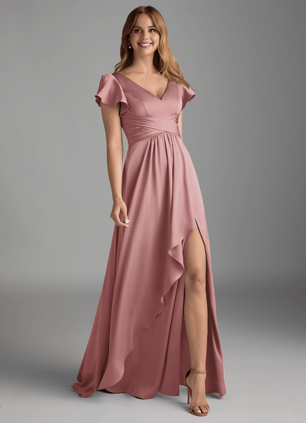 Azazie Omari Bridesmaid Dresses Dusty Rose A-Line Stretch Satin Dress image1